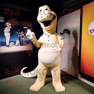 Cream Diplodocus mascot costume character dressed with a Baseball Tee and Watches