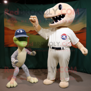 Cream Diplodocus mascot costume character dressed with a Baseball Tee and Watches
