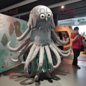 Silver Kraken mascot costume character dressed with a Mini Skirt and Cummerbunds