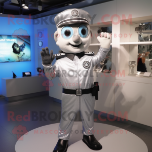 Silver Police Officer mascot costume character dressed with a Jumpsuit and Hair clips