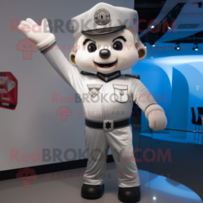 Silver Police Officer mascot costume character dressed with a Jumpsuit and Hair clips