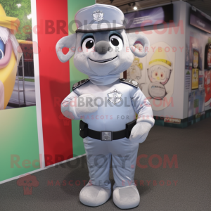 Silver Police Officer mascot costume character dressed with a Jumpsuit and Hair clips