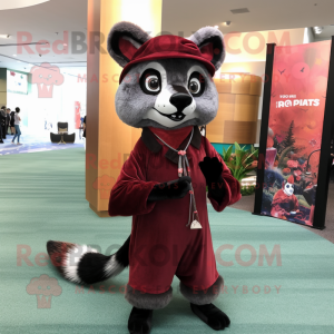 Maroon Civet mascot costume character dressed with a Dress Pants and Scarves
