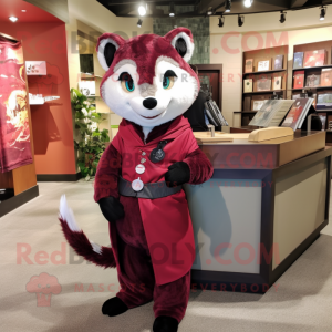 Maroon Civet mascot costume character dressed with a Dress Pants and Scarves