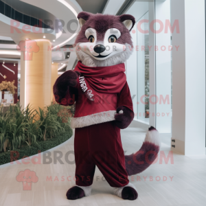 Maroon Civet mascot costume character dressed with a Dress Pants and Scarves