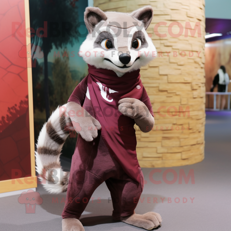 Maroon Civet mascot costume character dressed with a Dress Pants and Scarves