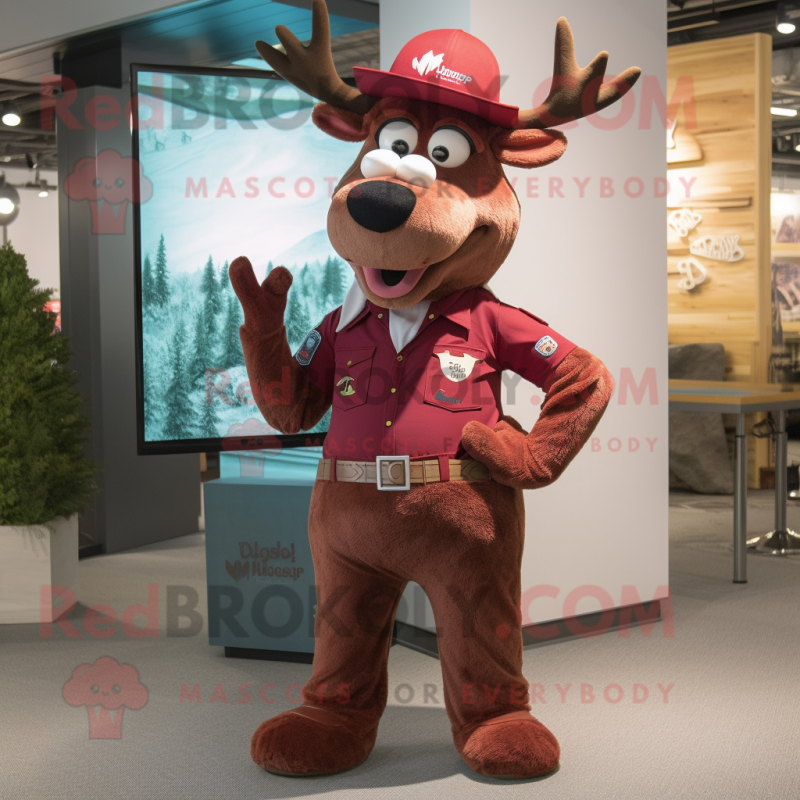 Maroon Elk mascot costume character dressed with a Flare Jeans and Berets Maroon Elk mascot costume character dressed with a Flare Jeans and Berets