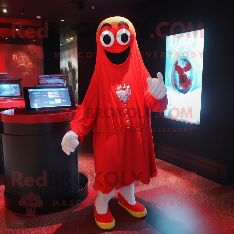 Red Ghost mascot costume character dressed with a Graphic Tee and Bracelets