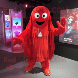Red Ghost mascot costume character dressed with a Graphic Tee and Bracelets