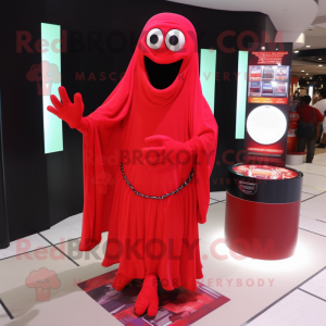 Red Ghost mascot costume character dressed with a Graphic Tee and Bracelets