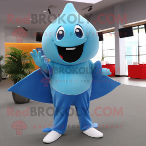 Sky Blue Stingray mascot costume character dressed with a Trousers and Caps