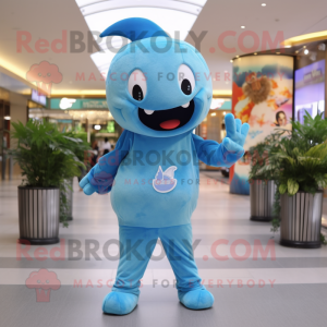 Sky Blue Stingray mascot costume character dressed with a Trousers and Caps