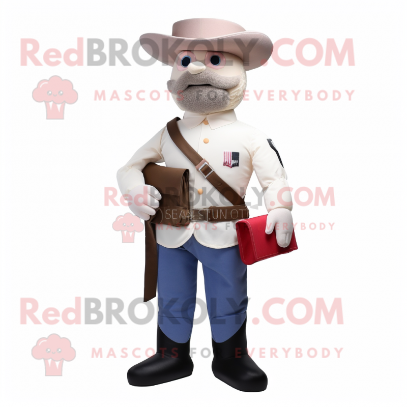 White Civil War Soldier mascot costume character dressed with a Polo Shirt and Wallets White Civil War Soldier mascot costume character dressed with a Polo Shirt and Wallets