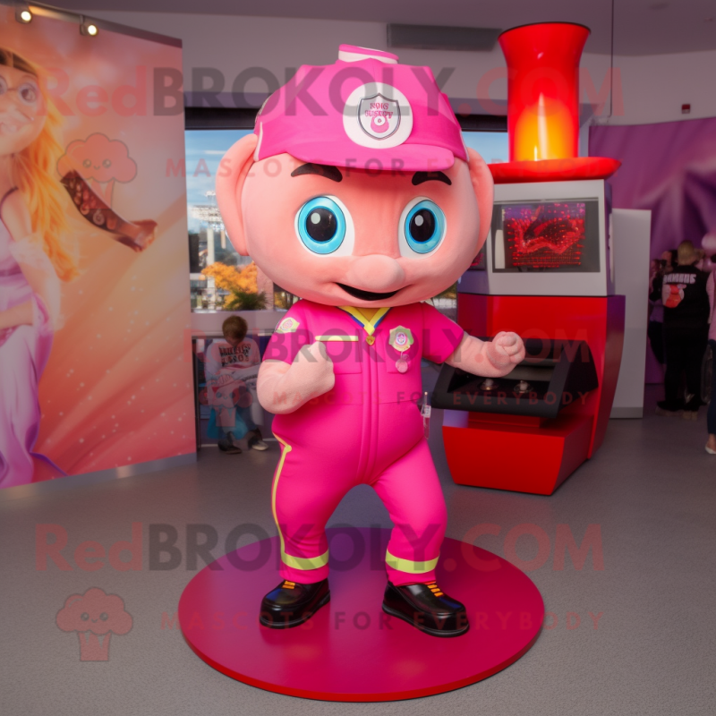 Pink Fire Fighter mascot costume character dressed with a Yoga Pants and Necklaces