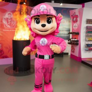 Pink Fire Fighter mascotte...