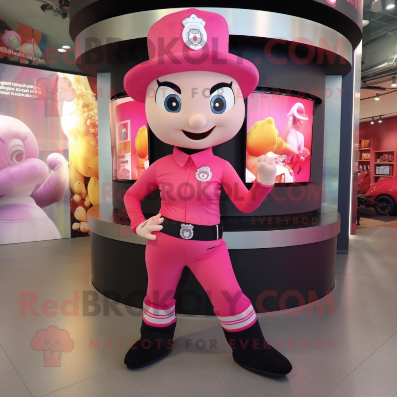 Pink Fire Fighter mascot costume character dressed with a Yoga Pants and Necklaces