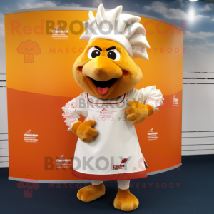 Cream Butter Chicken mascot costume character dressed with a Rugby Shirt and Headbands