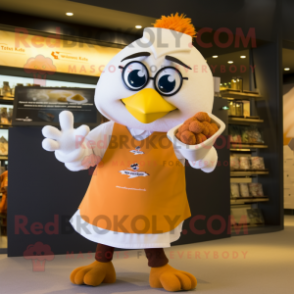 Cream Butter Chicken mascot costume character dressed with a Rugby Shirt and Headbands