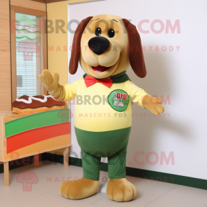 Olive Hot Dog mascot costume character dressed with a Polo Shirt and Ties