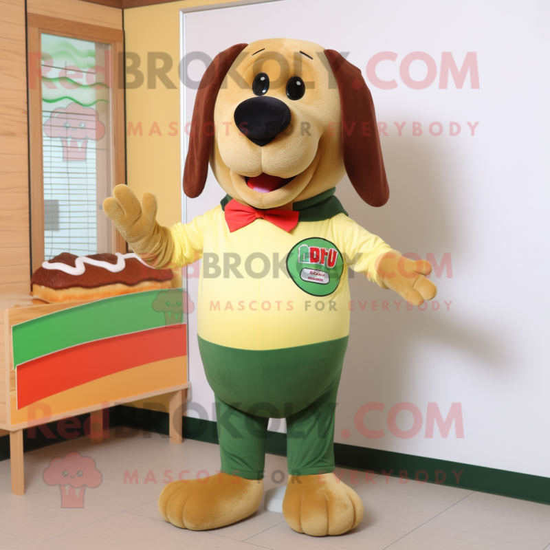 Olive Hot Dog mascot costume character dressed with a Polo Shirt and Ties Olive Hot Dog mascot costume character dressed with a Polo Shirt and Ties