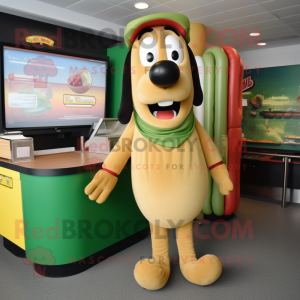 Olive Hot Dog mascot costume character dressed with a Polo Shirt and Ties