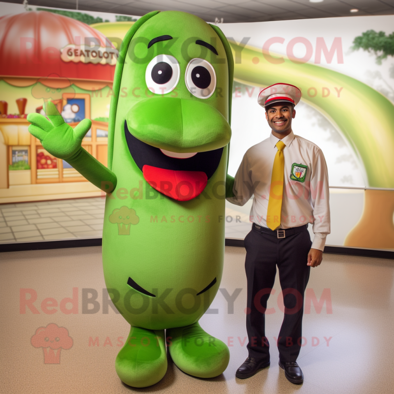 Olive Hot Dog mascot costume character dressed with a Polo Shirt and Ties