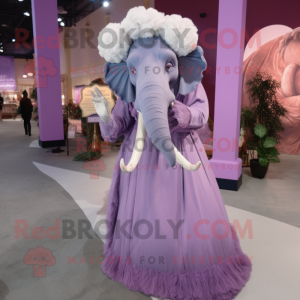 Lavender Mammoth mascot costume character dressed with a Ball Gown and Belts