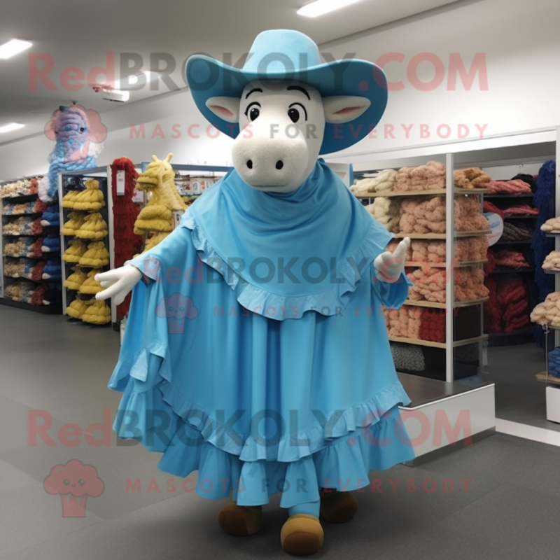 Sky Blue Beef Wellington mascot costume character dressed with a Maxi Dress and Hats Sky Blue Beef Wellington mascot costume character dressed with a Maxi Dress and Hats