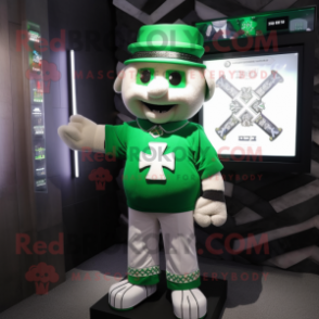 Green Celtic Cross mascot costume character dressed with a Polo Shirt and Digital watches