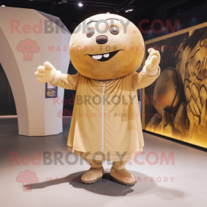 Beige Basketball Ball mascot costume character dressed with a Chinos and Shawls