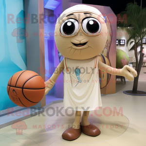 Beige Basketball Ball mascot costume character dressed with a Chinos and Shawls