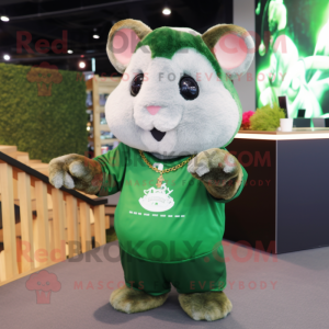 Forest Green Hamster mascot costume character dressed with a T-Shirt and Earrings