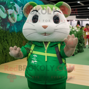 Forest Green Hamster mascot costume character dressed with a T-Shirt and Earrings