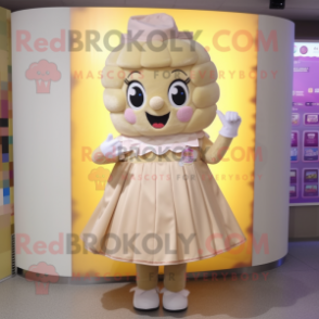 Beige Candy mascot costume character dressed with a Wrap Skirt and Brooches