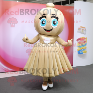 Beige Candy mascot costume character dressed with a Wrap Skirt and Brooches