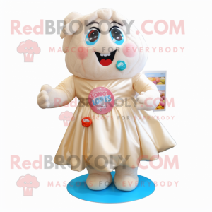 Beige Candy mascot costume character dressed with a Wrap Skirt and Brooches