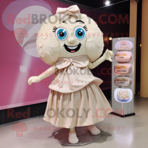 Beige Candy mascot costume character dressed with a Wrap Skirt and Brooches