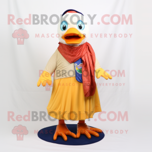 Peach Muscovy Duck mascot costume character dressed with a Flare Jeans and Shawl pins