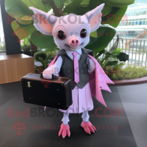 Pink Fruit Bat mascot costume character dressed with a Dress Shirt and Briefcases