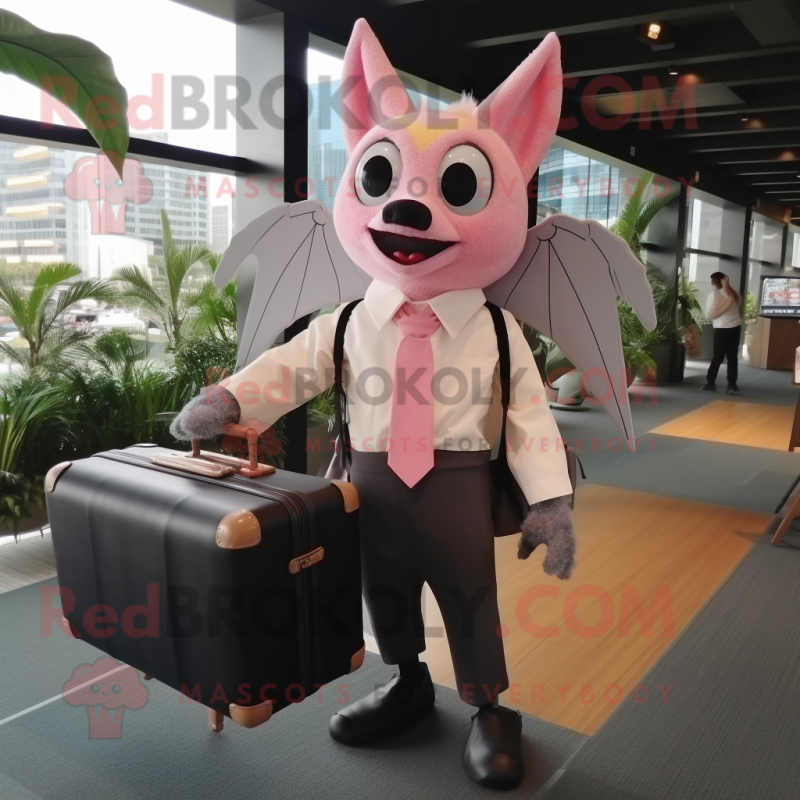 Pink Fruit Bat mascot costume character dressed with a Dress Shirt and Briefcases