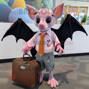 Pink Fruit Bat mascot costume character dressed with a Dress Shirt and Briefcases