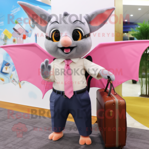 Pink Fruit Bat mascot costume character dressed with a Dress Shirt and Briefcases