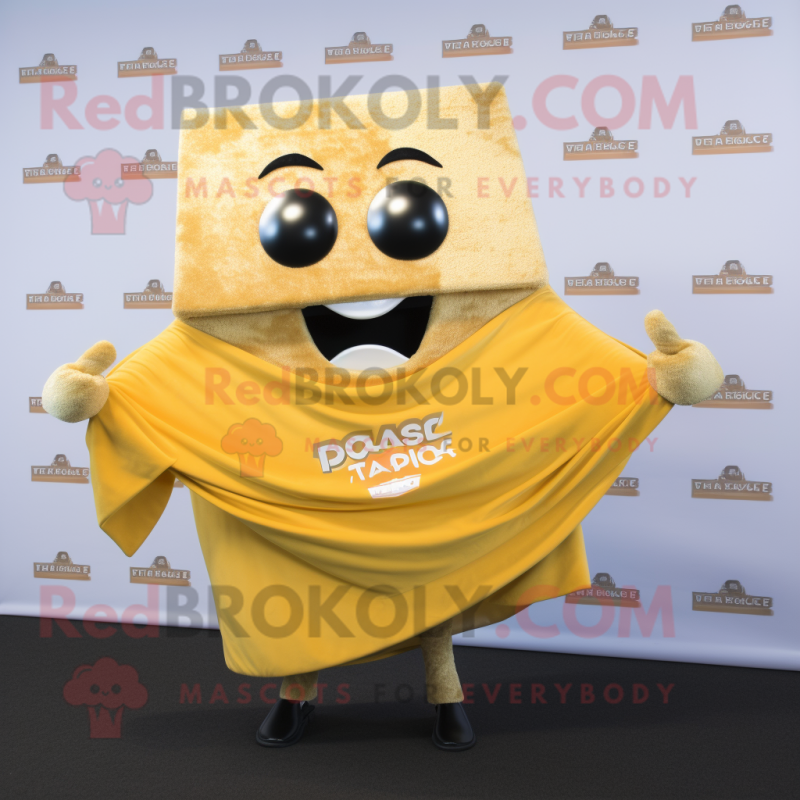 Gold Lasagna mascot costume character dressed with a T-Shirt and Shawl pins Gold Lasagna mascot costume character dressed with a T-Shirt and Shawl pins