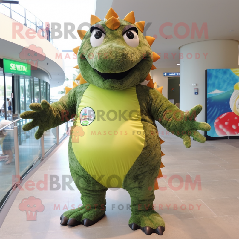 Olive Ankylosaurus mascot costume character dressed with a One-Piece Swimsuit and Earrings Olive Ankylosaurus mascot costume character dressed with a One-Piece Swimsuit and Earrings