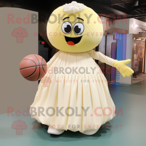 Cream Basketball Ball mascot costume character dressed with a Ball Gown and Foot pads