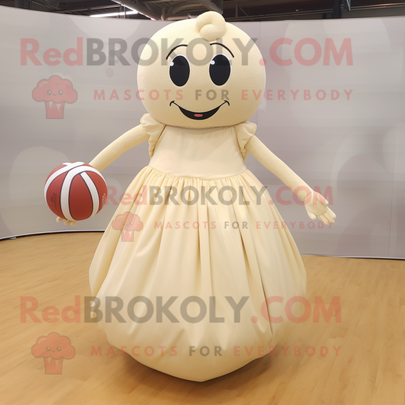 Cream Basketball Ball mascot costume character dressed with a Ball Gown and Foot pads