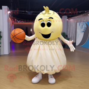 Cream Basketball Ball mascot costume character dressed with a Ball Gown and Foot pads