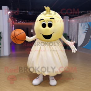 Cream Basketball Ball mascot costume character dressed with a Ball Gown and Foot pads