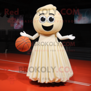 Cream Basketball Ball mascot costume character dressed with a Ball Gown and Foot pads