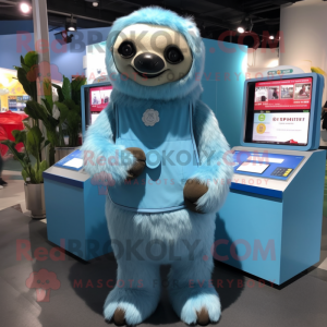 Sky Blue Sloth mascot costume character dressed with a Empire Waist Dress and Wallets